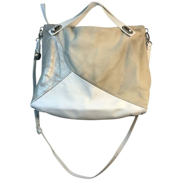 SKAGEN HANDBAG PURSE TAN WHITE SILVER SHOULDER LEATHER CAPSULE CASUAL EVERYDAY - Picture 1 of 12